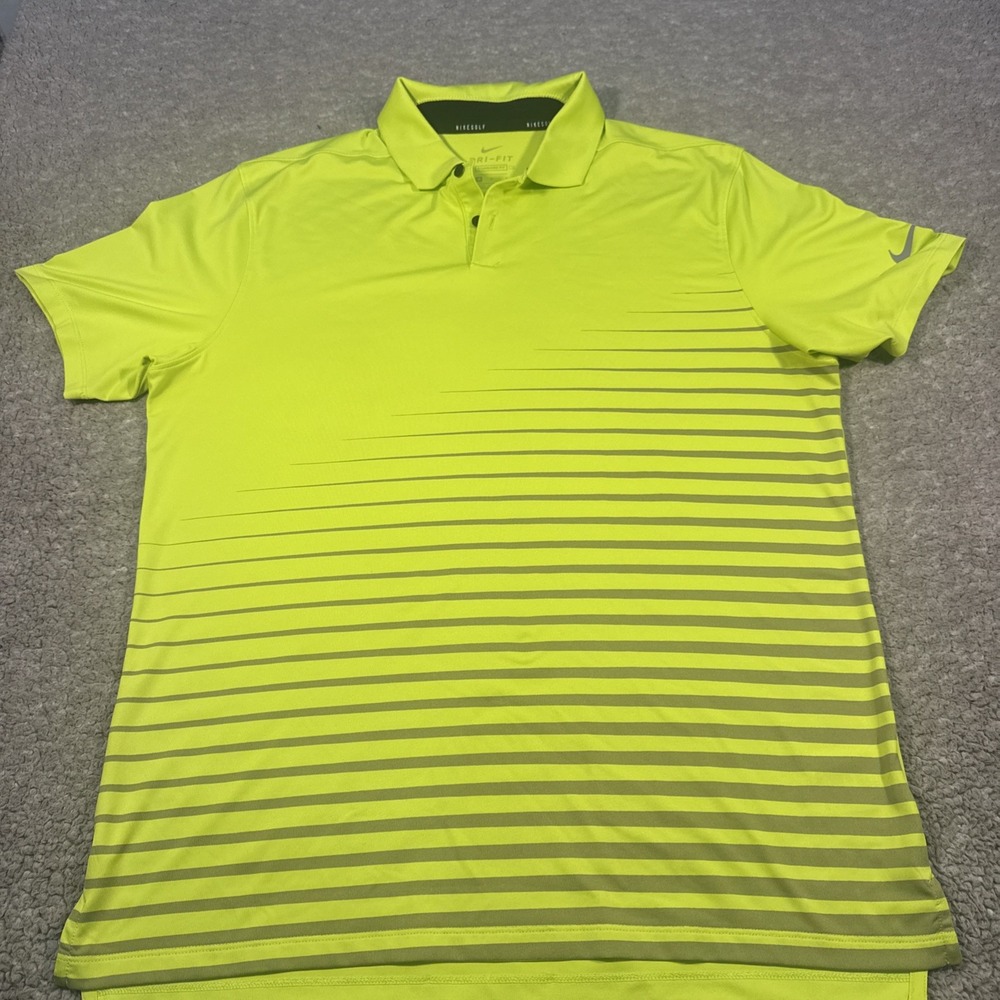 Nike Dri-Fit Golf Polo Shirt Neon Green with Gray Stripes Size medium Men's